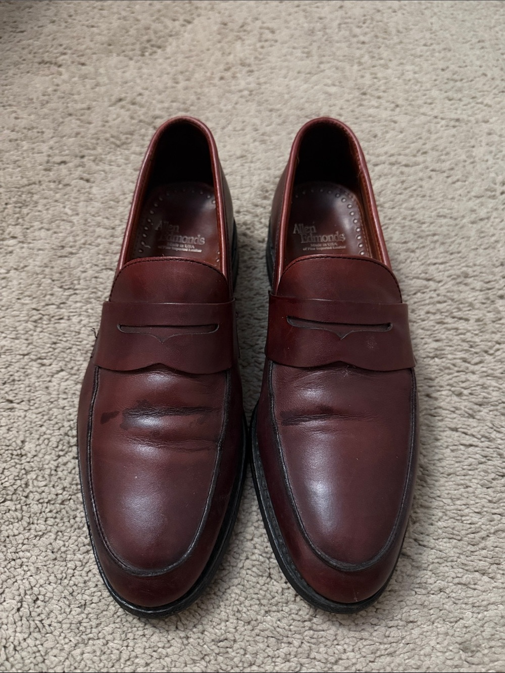 Allen Edmonds Presidio Burgundy Leather Penny Loafers Men’s 8